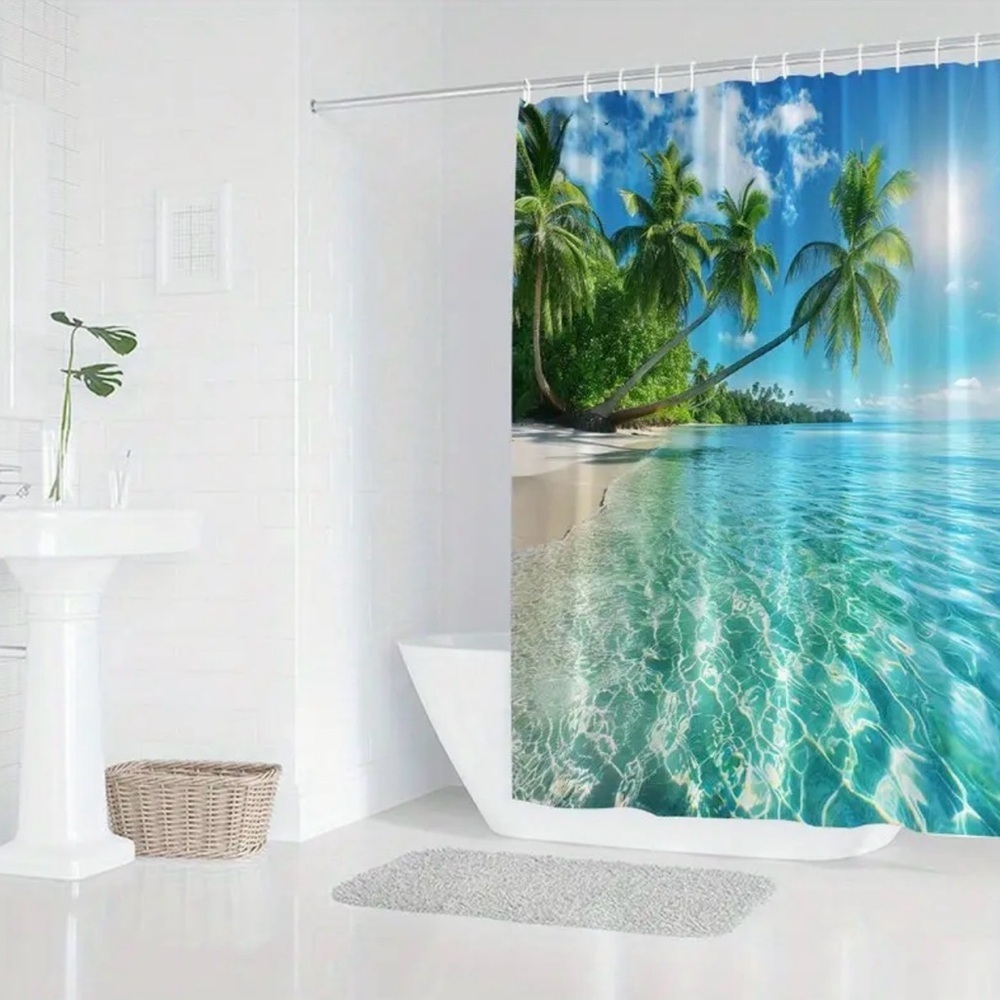 Paradise Beach Palm Tree Shower Curtain - Picture 6 of 6